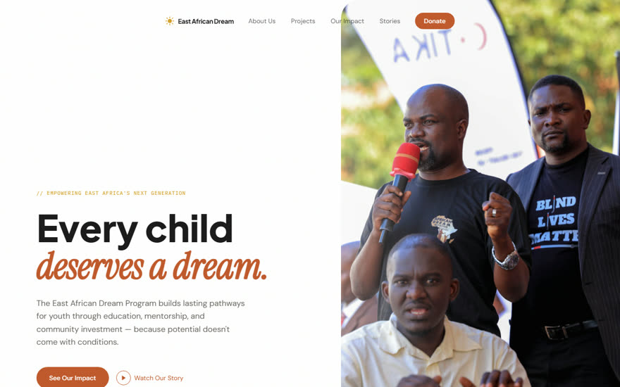 Screenshot of the East African Dream Program website