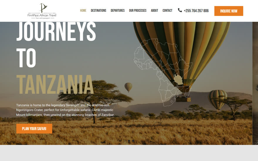Screenshot of the FirstPace African Travel website